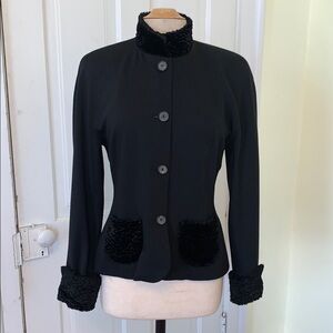 Vintage Wool Crisca Waistcoat Curly Wool Sleeves & Pockets Padded Shoulders 38